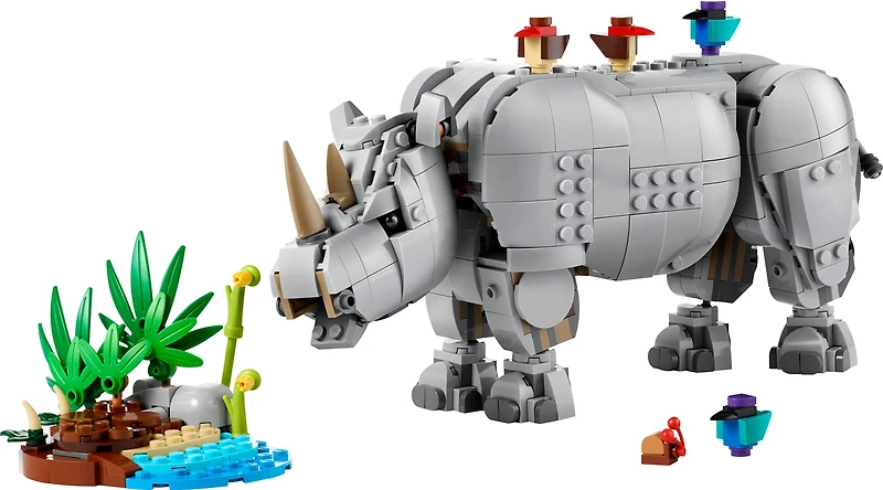 Wild Animals: Majestic Rhino with Birds