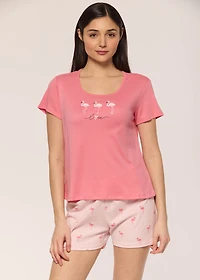 Short pyjama set with flamingo