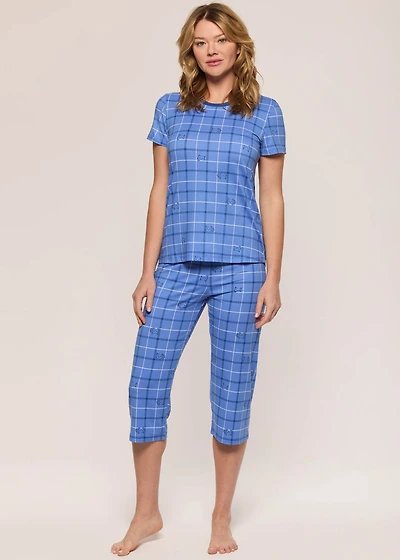 Ensemble pyjama capri à carreaux avec chatons