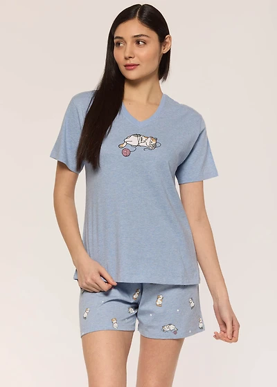 Ensemble pyjama court avec chat
