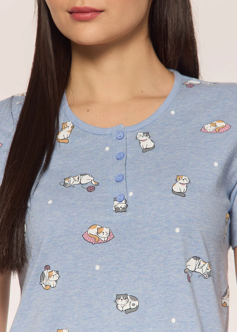 Short sleeves  nightgown with cats