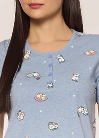 Short sleeves  nightgown with cats