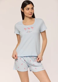 Short pyjama set with flamingo