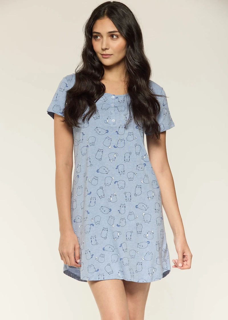 Short nightgown with cats 100% Cotton