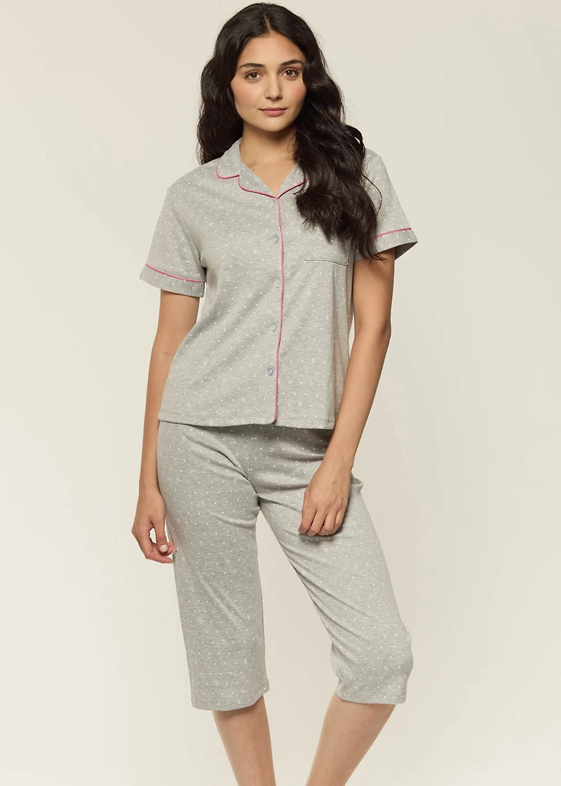 Polka capri Pyjama Set with collar