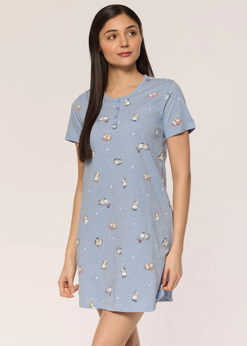 Nuisette manches courtes avec chats