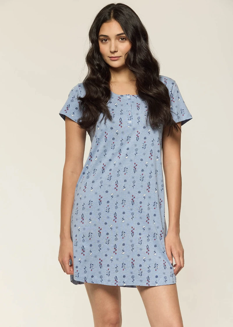 Nuisette courte fleurie 100% Coton