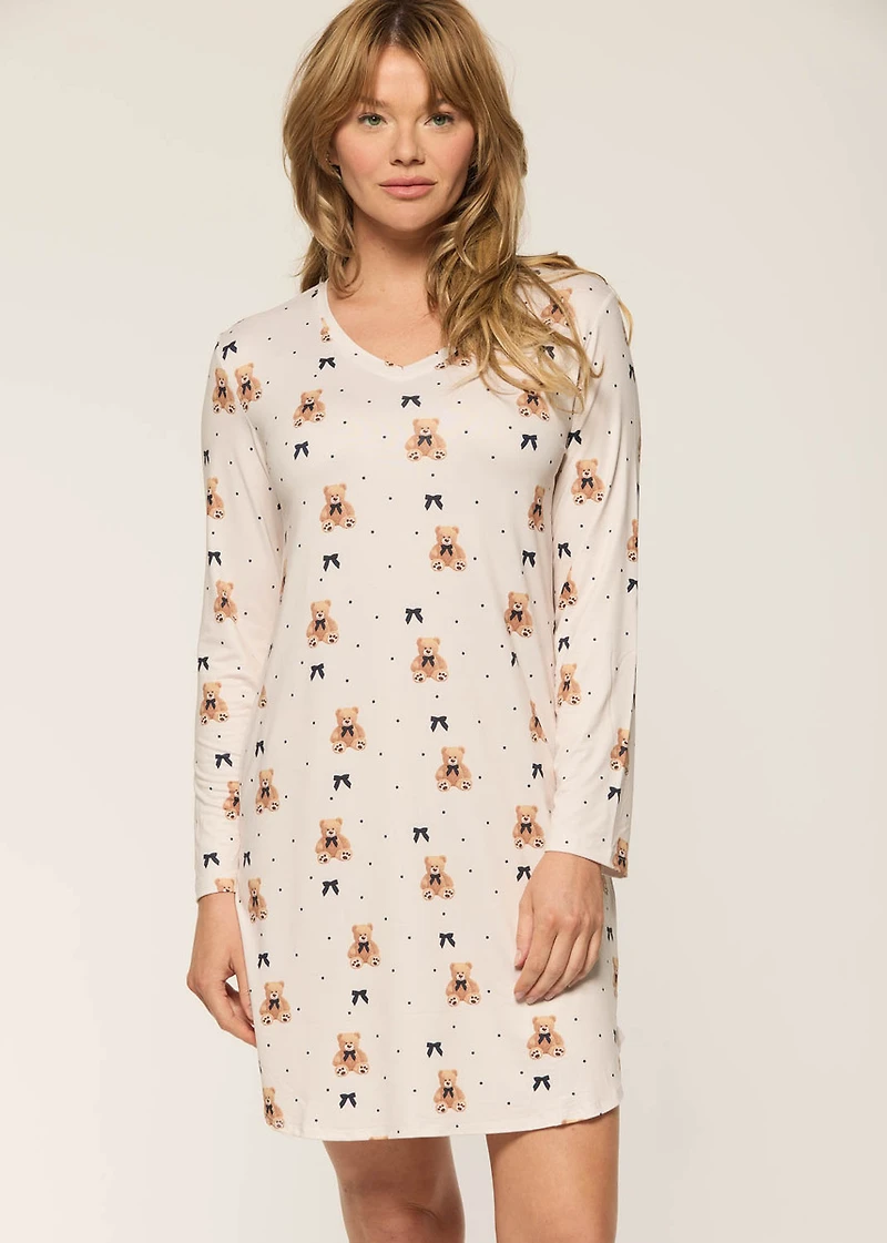 Nuisette manche long avec motif oursons
