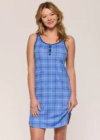 Sleeveless Plaid Nightgown with kittens