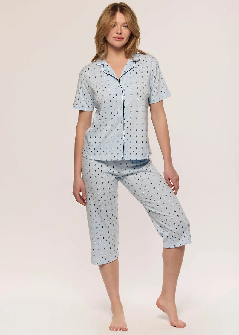 Nautical capri Pyjama Set with collar
