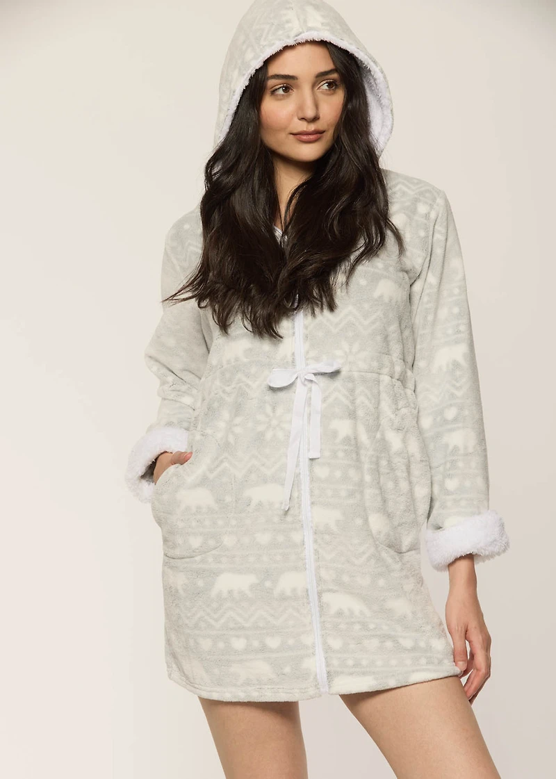 Robe de chambre en peluche avec capuchon