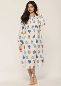 Pompom long nightgown with cats