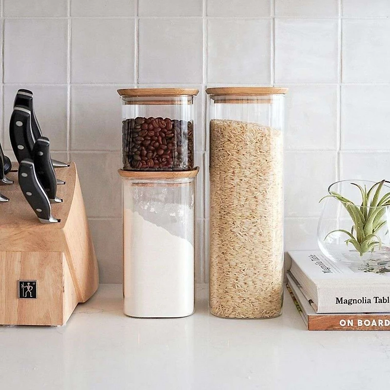 Pebbly Set of 3 Square Borosilicate Storage Containers with Bamboo Lids