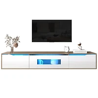 71 poMeuble TV blanc et bois haute brillance avec éclairage DEL à 16 couleurs