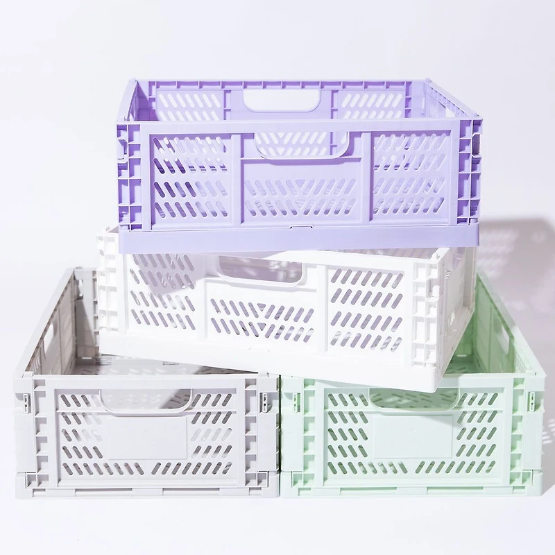 Set of 4 Large Folding Storage Crates - Off White