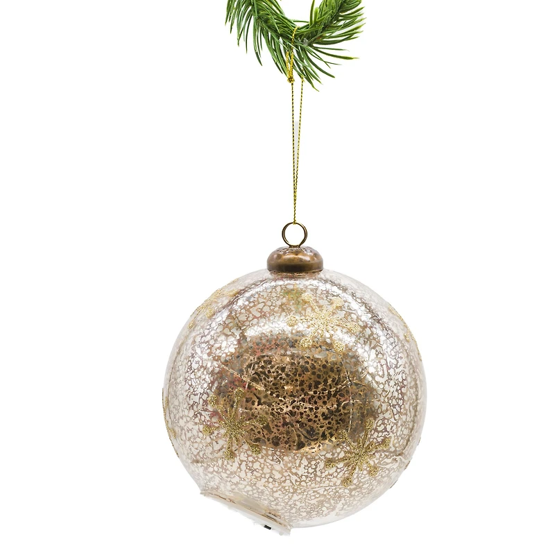 Yellow Glass Light-Up LED Ornament Santa On The Job, Pack of 2