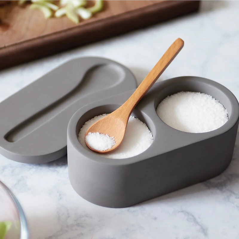 Cement Double Salt Cellar - Slate Grey