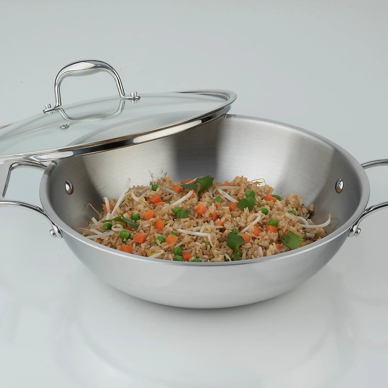 Meyer Tri-Ply Clad Stainless Steel Wok with cover SuperSteel - 32cm