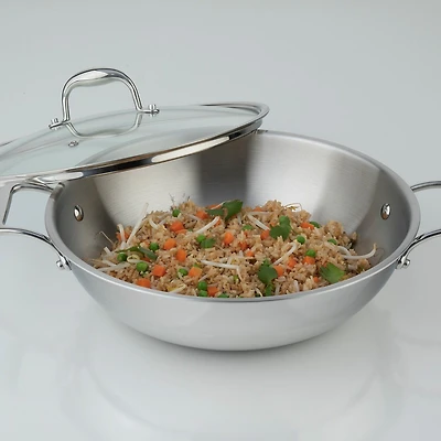 Meyer Tri-Ply Clad Stainless Steel Wok with cover SuperSteel - 32cm