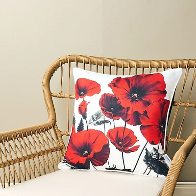 Red Poppy Print Cushion