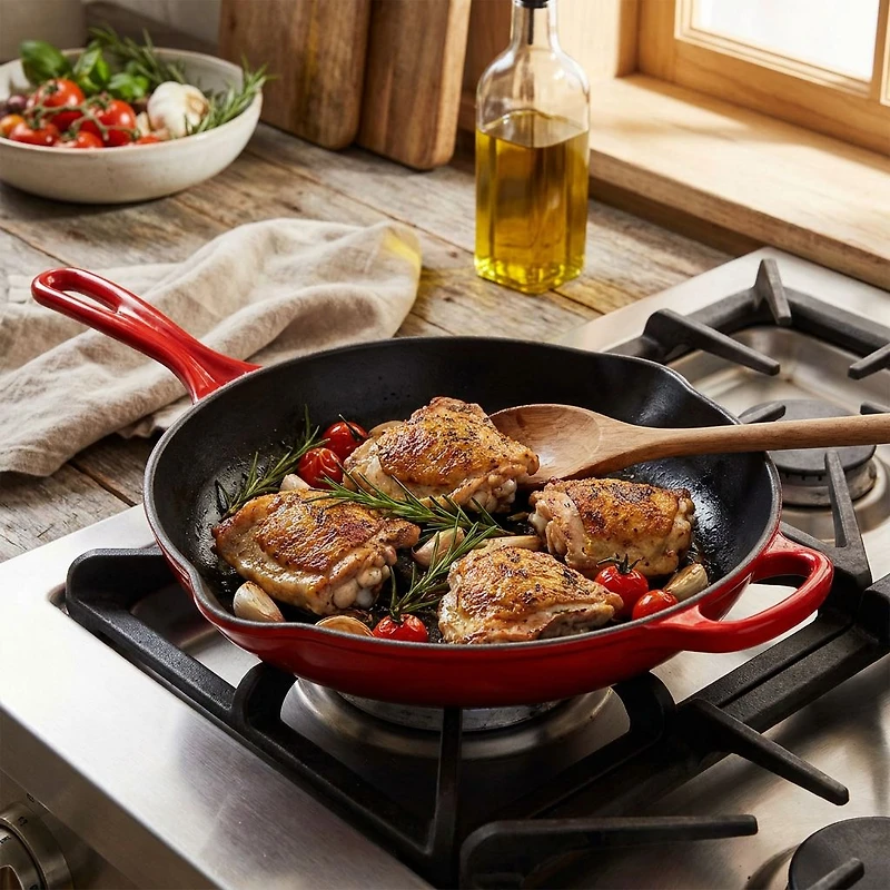 JS GOURMET Enamelled Cast Iron Frying Pan Cherry Red 26 cm