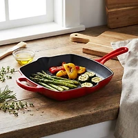 JS GOURMET Enamelled Cast Iron Grilling Pan Cherry Red 27cm