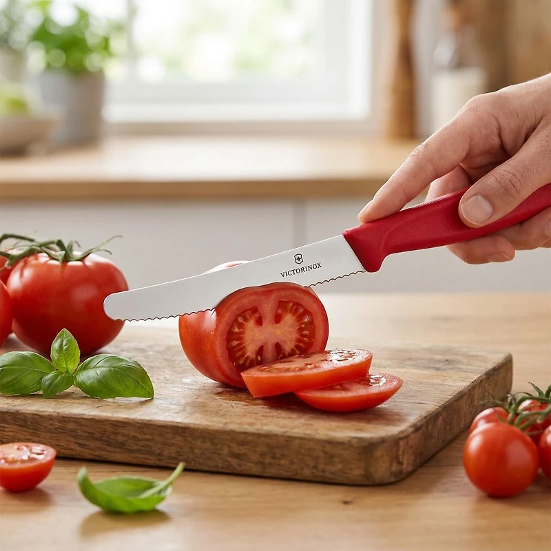 Victorinox Swiss Classic Utility Serrated Table Knife, 11cm - Red