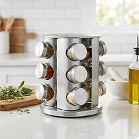 JS Gourmet 12 Glass Spice Jars with Stainless Steel Rotating Rack
