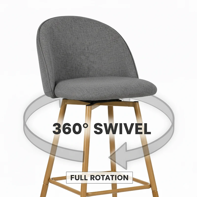 Modern Fabric Counter Barstools, Set of 4 - Grey