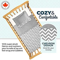 Ensemble de literie pour bébé 7 pièces - Gris et blanc à motif chevrons