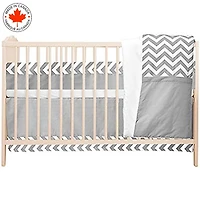 7-Piece Baby Bedding Set in Grey and White with Chevron Pattern