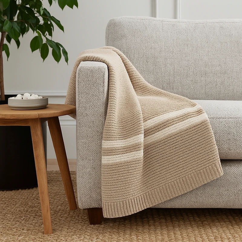 Brunelli Hudson Taupe Knit Throw