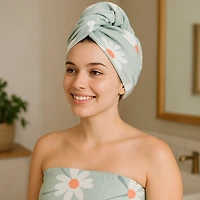 Microfiber Breezy Marguerite Hair Towel Wrap - Sage