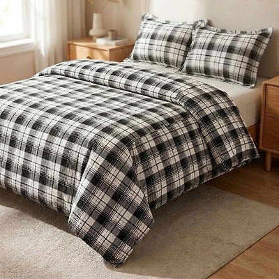 Black Check Flannel Duvet Cover Set