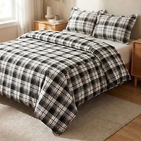 Black Check Flannel Duvet Cover Set