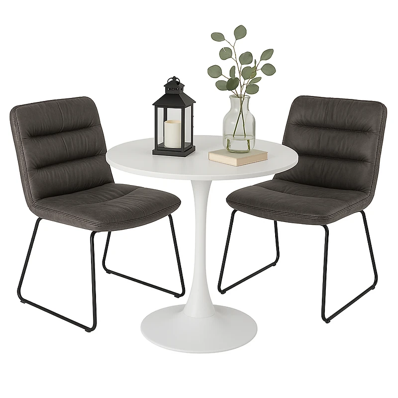 Ensemble de salle à manger rond avec chaises grises, ensemble de 3 - Blanc