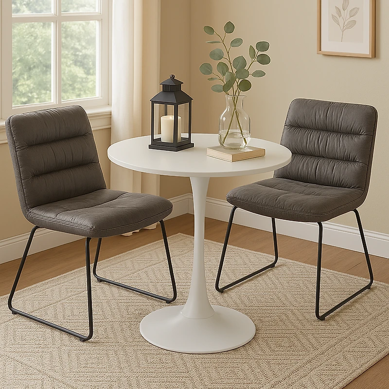 Ensemble de salle à manger rond avec chaises grises, ensemble de 3 - Blanc