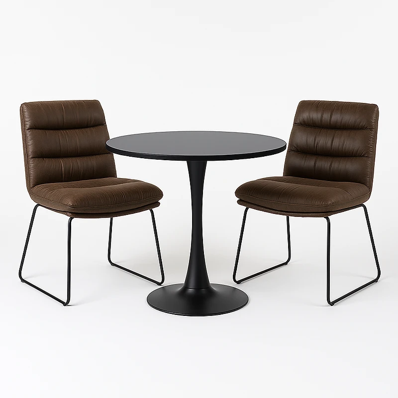 Round Dining Set with Brown Chairs, Set of 3