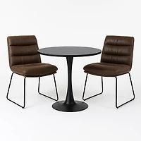 Round Dining Set with Brown Chairs, Set of 3