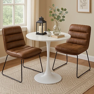 Ensemble de salle à manger rond avec chaises marron, ensemble de 3 - Blanc