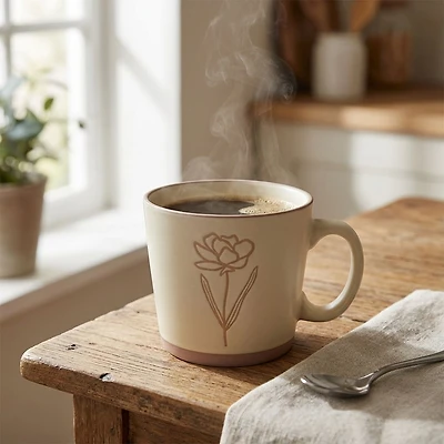 Conical Mug with Flowers, 550 ml - Cream
