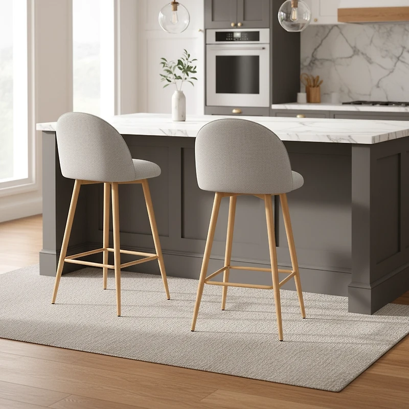 Ensemble de 2 tabourets de bar pivotants en tissu - Beige