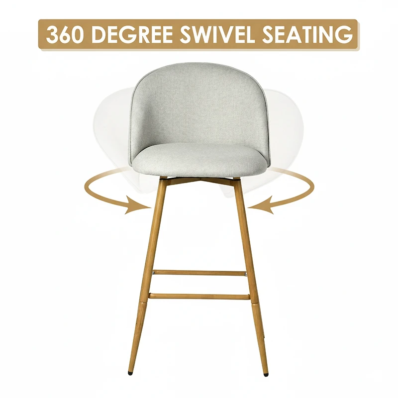 Set of 2 Beige Fabric Swivel Counter Barstools by Maison Classique