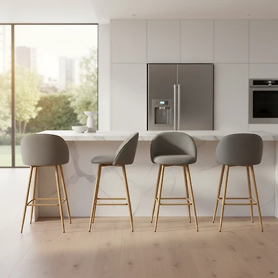 Modern Fabric Counter Barstools, Set of 4 - Grey