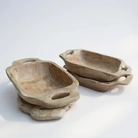 Large Antique Wooden Bowl with Handles