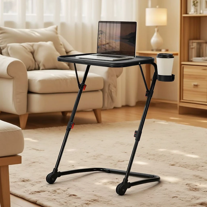 Height-Adjustable Table with Swivel Chair Set - Black and Aqua