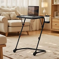 Height-Adjustable Table with Swivel Chair Set - Black and Aqua