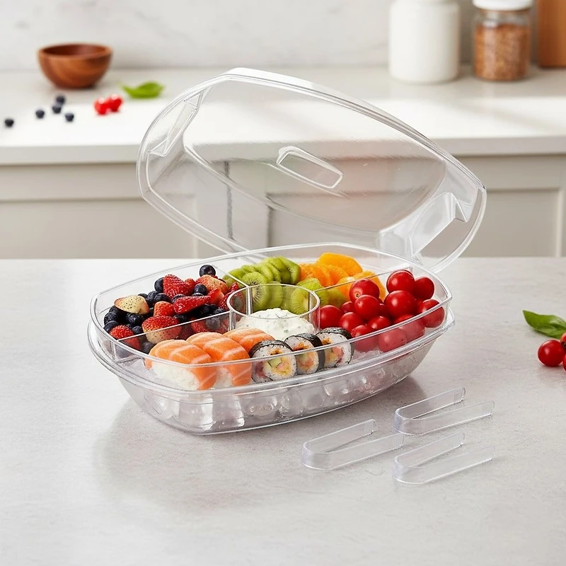Ice Chilling Party Platter with Compartments and Lid