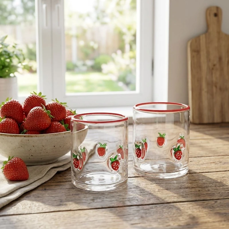 JS Gourmet Verres double Old fashion, ensemble de 2 - Fraises