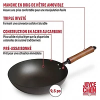 Joyce Chen Séries Classique Poêle à frire antiadhésive en céramique et acier au carbone - 9,5 po